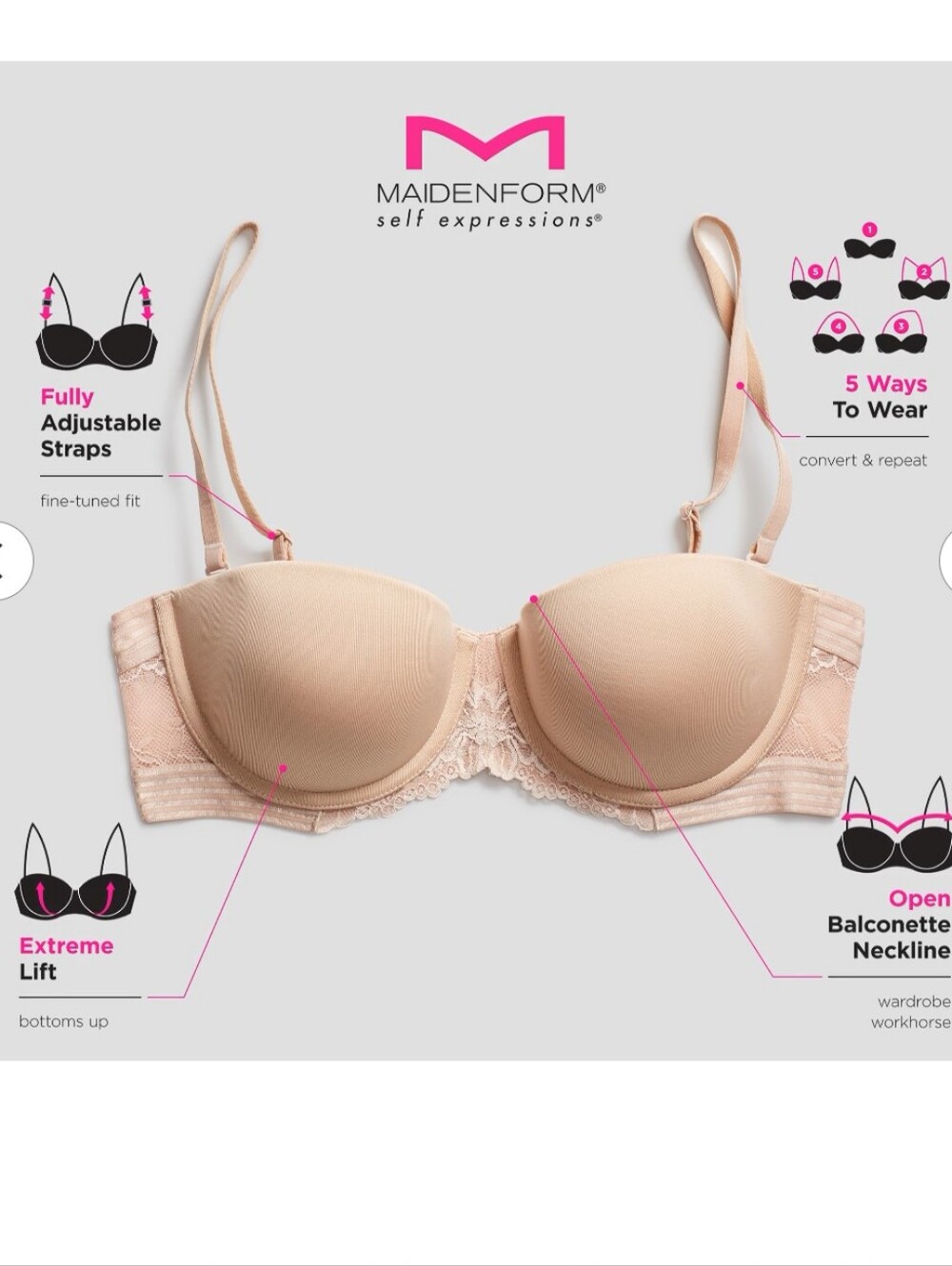 Strapless Multiway Push-Up Bra 34B NWT